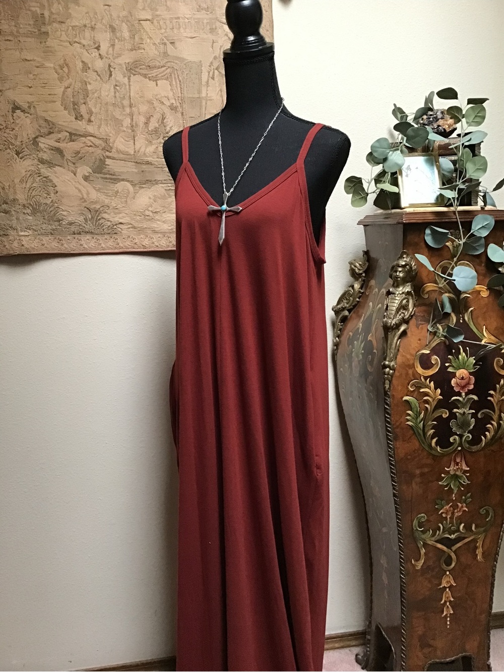 Zenana Outfitters Rust Red Maxi Slip Dress